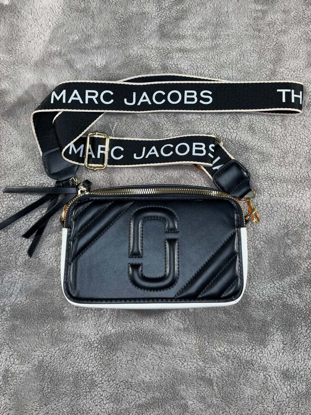 Marc Jacobs The Snapshot Colorblock Leather Crossbody Bag Black Orange White